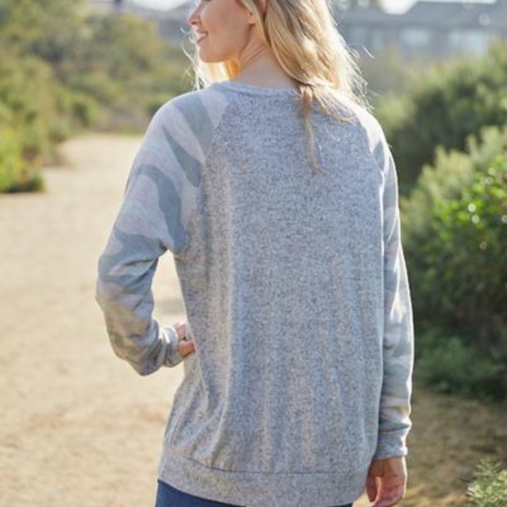 Camouflage Sleeve Cozy Sweater Top - Picture 2 of 2